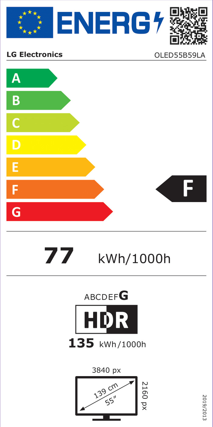 LG 55" OLED B59 4K (2025) energielabel