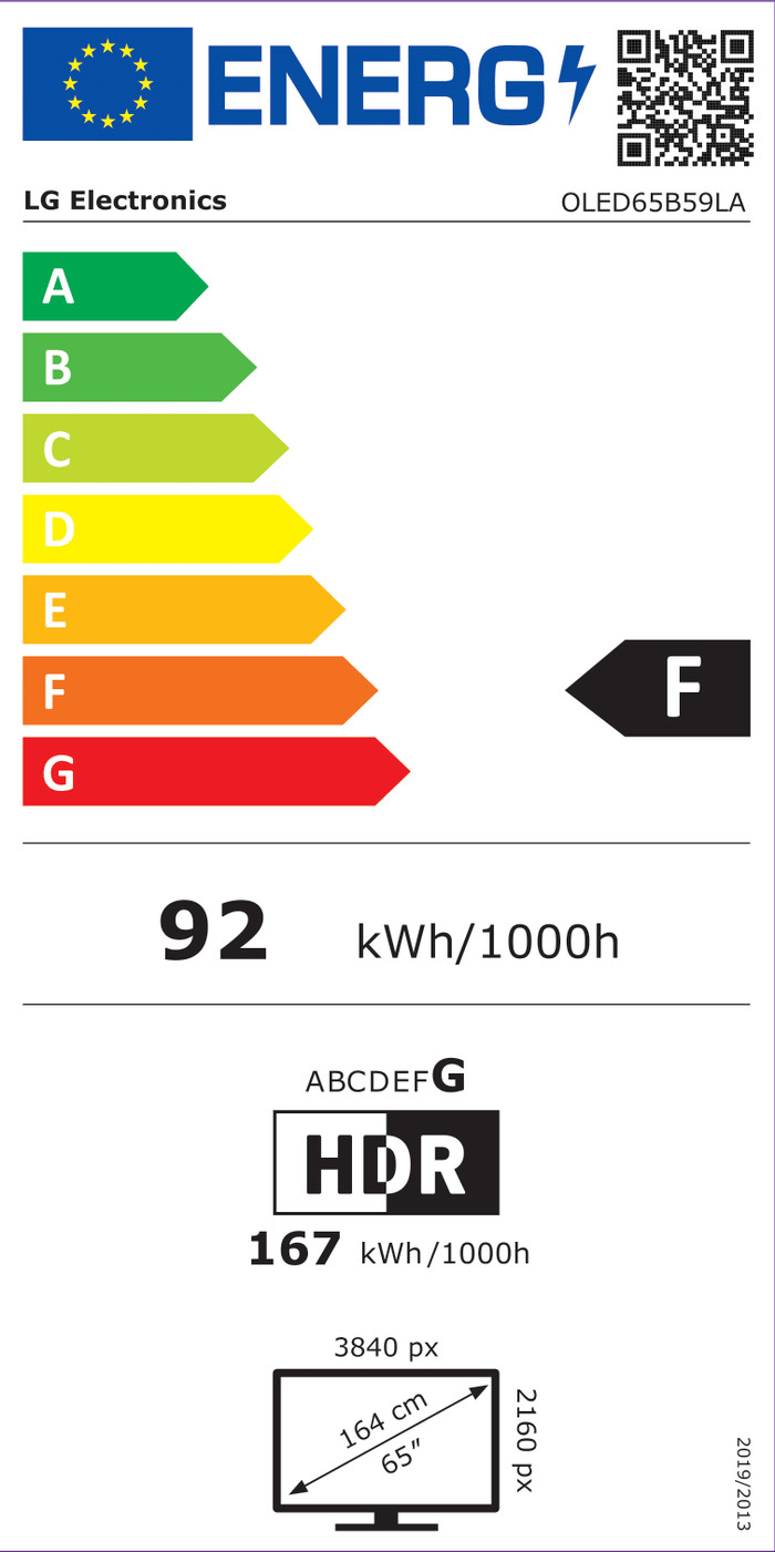 LG 65" OLED B59 4K (2025) energielabel