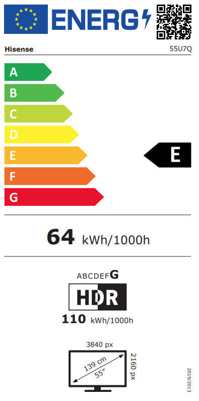 Hisense 55" ULED Mini-Led U7Q (2025) energielabel