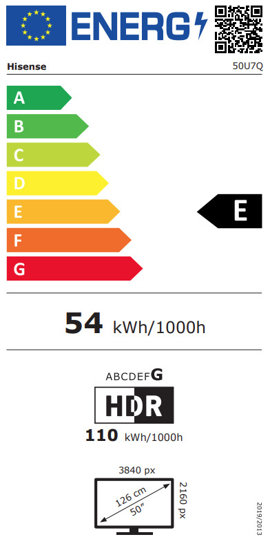 Hisense 50 inches ULED Mini-LED U7Q (2025) energy label