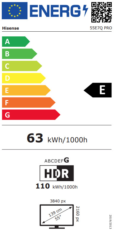Hisense 55" PRO QLED E7Q (2025) energielabel