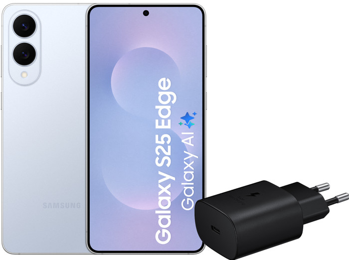 Samsung Galaxy S25 Edge 256GB Blauw 5G + Samsung Oplader 25 Watt Zwart Main Image