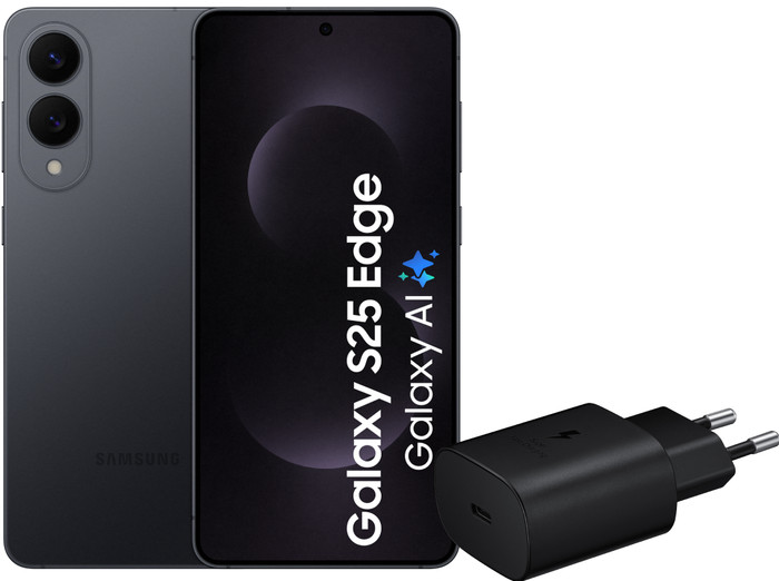 Samsung Galaxy S25 Edge 512GB Zwart 5G + Samsung Oplader 25 Watt Zwart Main Image