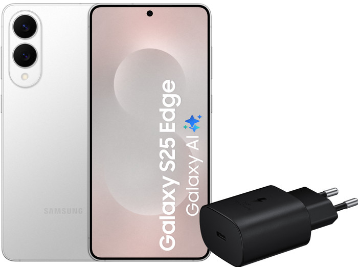Samsung Galaxy S25 Edge 512GB Zilver 5G + Samsung Oplader 25 Watt Zwart Main Image