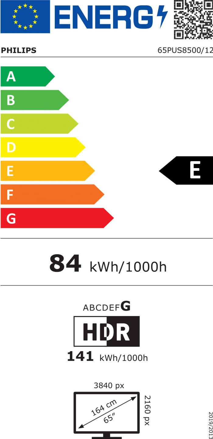 Philips Ambilight 65" PUS8500 QLED 4K (2025) energielabel