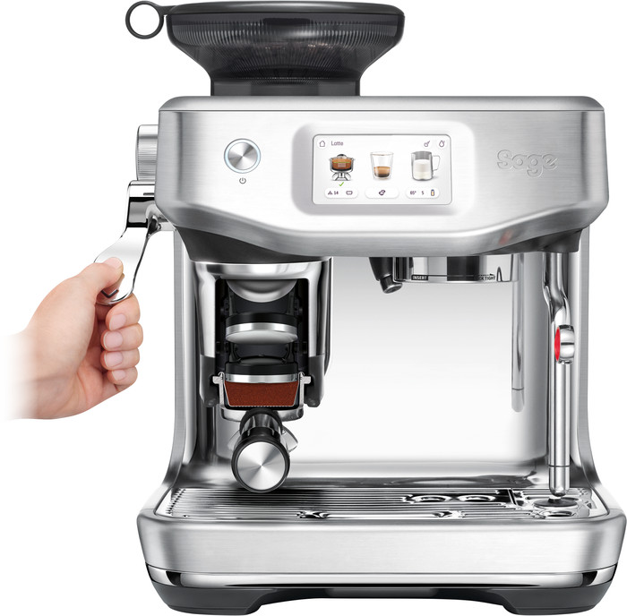 Sage Barista Touch Impress Cold Brushed Stainless Steel product in gebruik