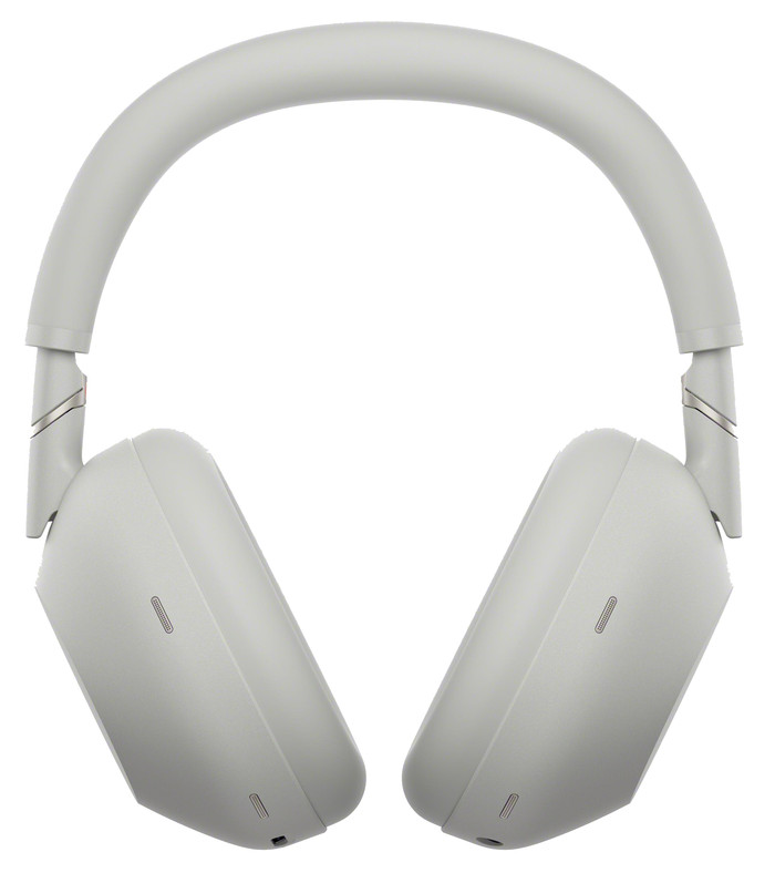 Sony WH-1000XM6 Silber + BlueBuilt Quick-Charge-Ladegerät vorne