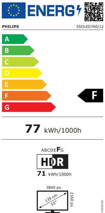 Philips Ambilight 55 inches OLED760 4K (2025) energy label