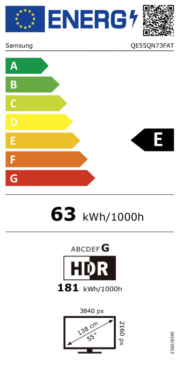 Samsung 55" Neo QLED QN73F 4K (2025) energielabel