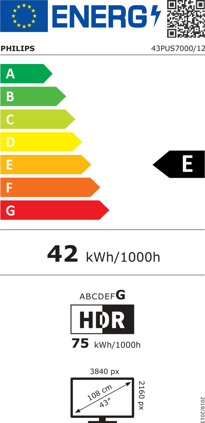 Philips 43'' PUS7000 4K (2025) energielabel
