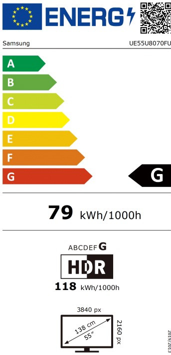Samsung 55 inches Crystal UHD U8070F 4K (2025) + Samsung HW-B450F (2025) energy label