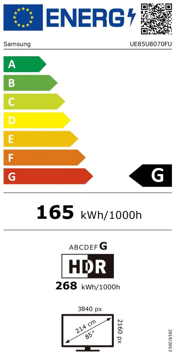 Samsung 85 inches Crystal UHD U8070F 4K (2025) energy label