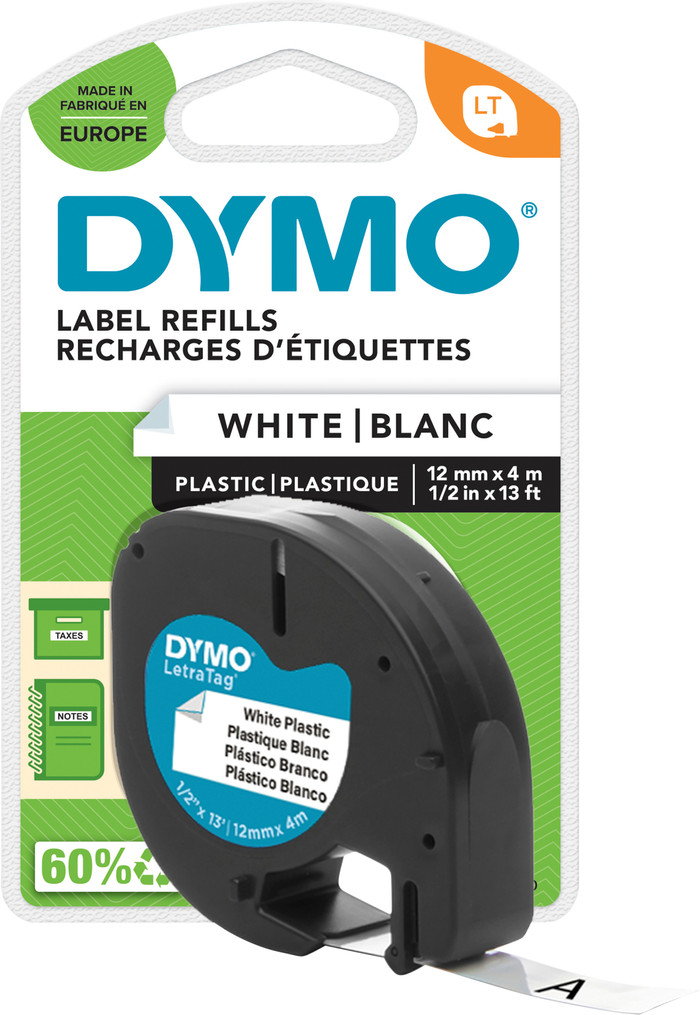 DYMO LetraTag 12mm x 4m Zwart Wit Labels verpakking