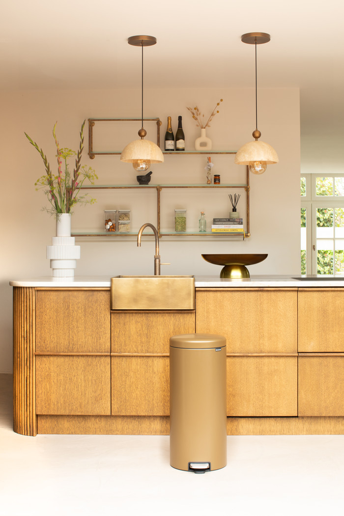 Brabantia NewIcon Pedal Trash Can 30L Warm Brass product in use