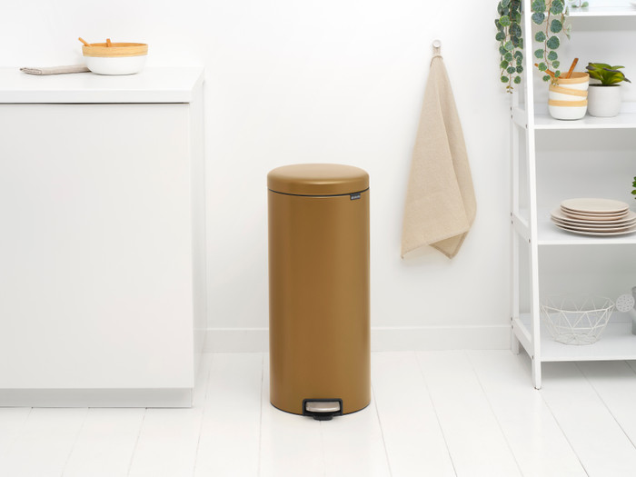 Brabantia NewIcon Pedal Trash Can 30L Warm Brass product in use