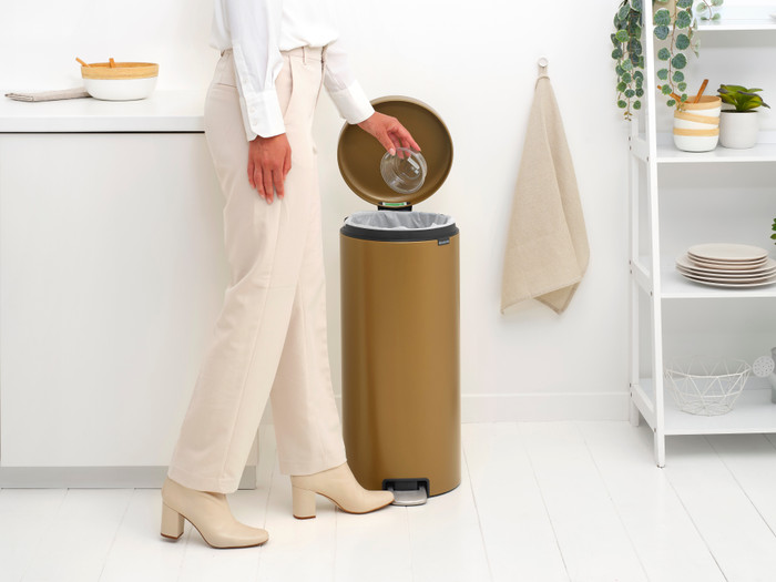 Brabantia NewIcon Pedal Trash Can 30L Warm Brass product in use