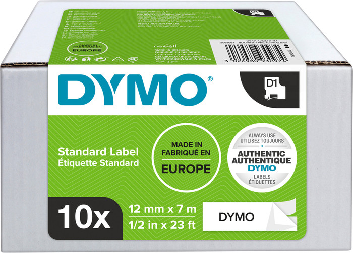 DYMO D1 12mm x 7m 10 tapes Zwart Wit Labels Main Image