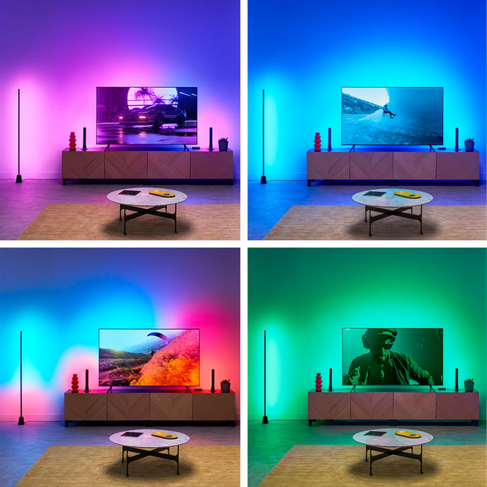 WiZ HDMI Sync Box + Light Strip for 75 - 85-inch TVs product in use