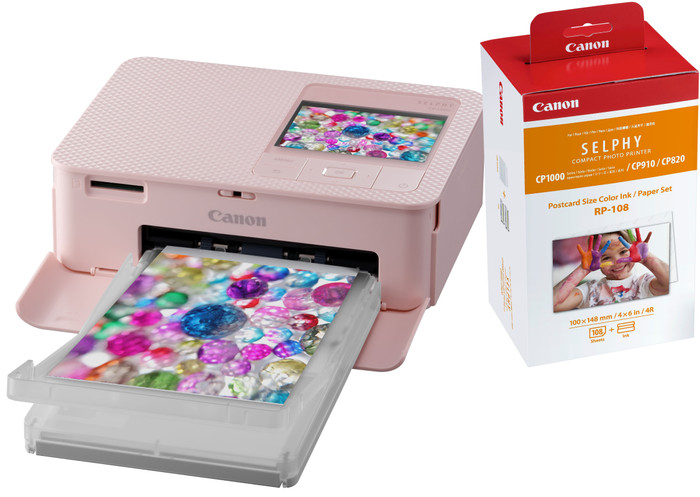 Canon SELPHY CP1500 Pink + Canon RP-108 Ink Cassette/Paper Set 108 Sheets Main Image