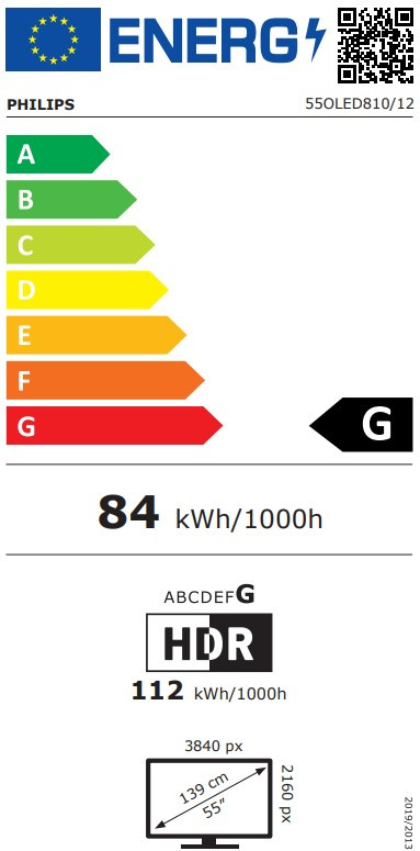 Philips Ambilight 55 Zoll OLED810 4K (2025) energielabel
