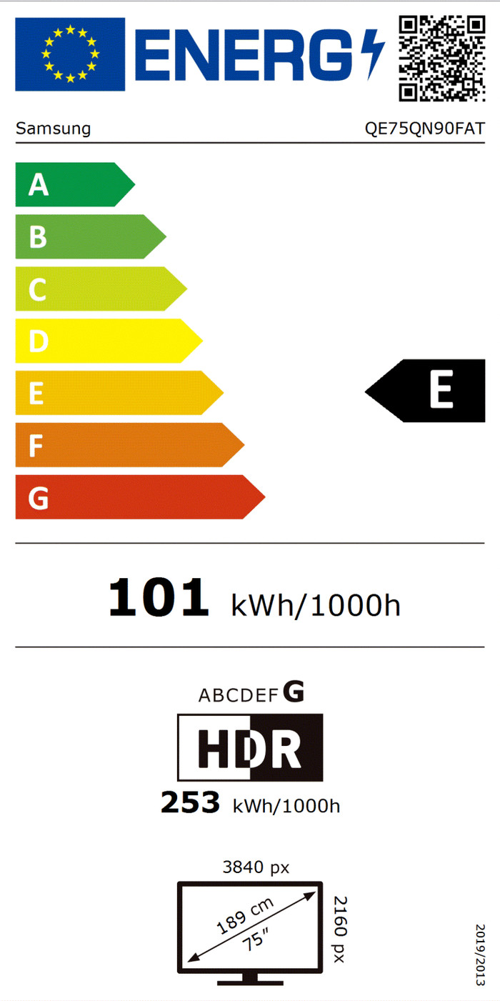 Samsung 75" Neo QLED QN90F 4K (2025) energielabel