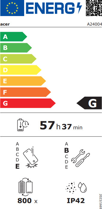 Acer Iconia Tab P10 10.4 inch 128GB Wifi Grijs energielabel
