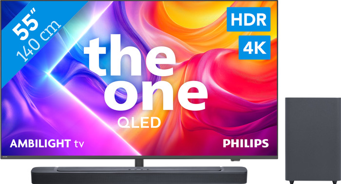 Philips Ambilight 55" PUS9000 QLED 4K (2025) + JBL Bar 2.1 Deep Bass M2 Zwart Main Image