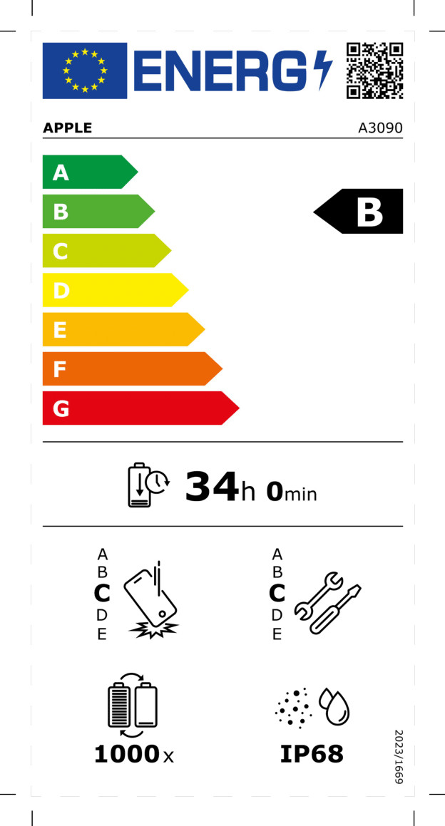 Apple iPhone 15 128GB Groen energielabel