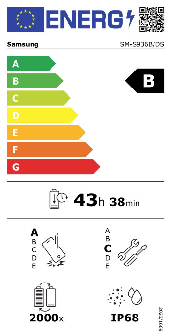 Samsung Galaxy S25 Plus 256GB Mint 5G energy label