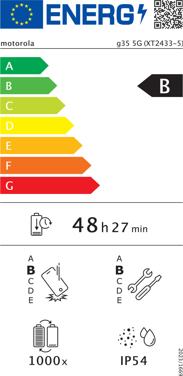 Motorola Moto G35 128GB Black 5G + Just in Case Tempered Glass Screen Protector energy label