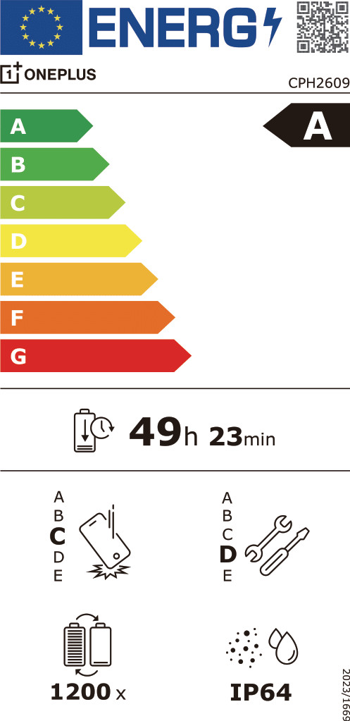 OnePlus 12R 256GB Blue 5G energy label