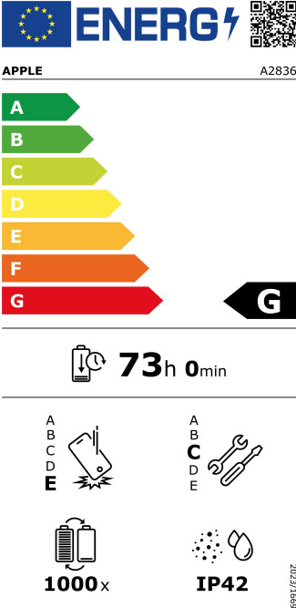 Apple iPad Pro (2024) 11 inch 512GB Wifi Zilver energielabel