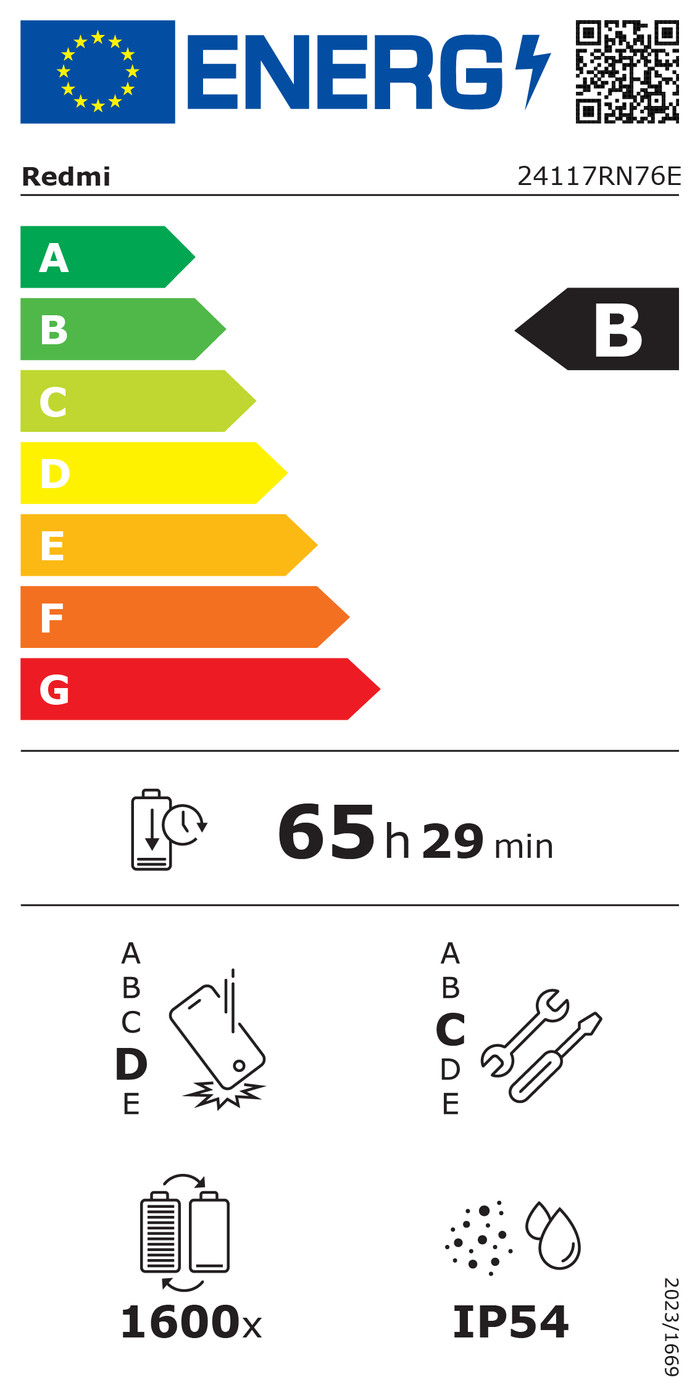 Redmi Note 14 256GB Black 4G energy label