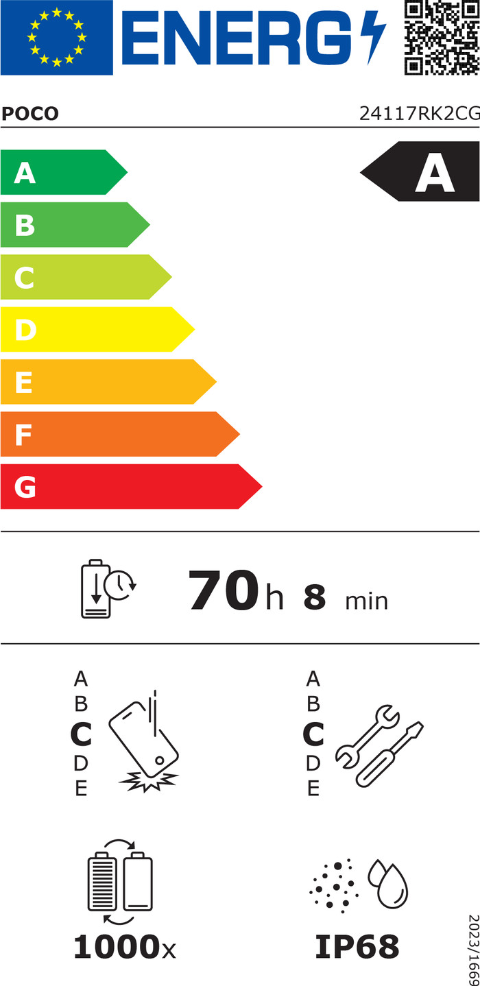 POCO F7 Pro 512 Go Noir 5G classe énergétique