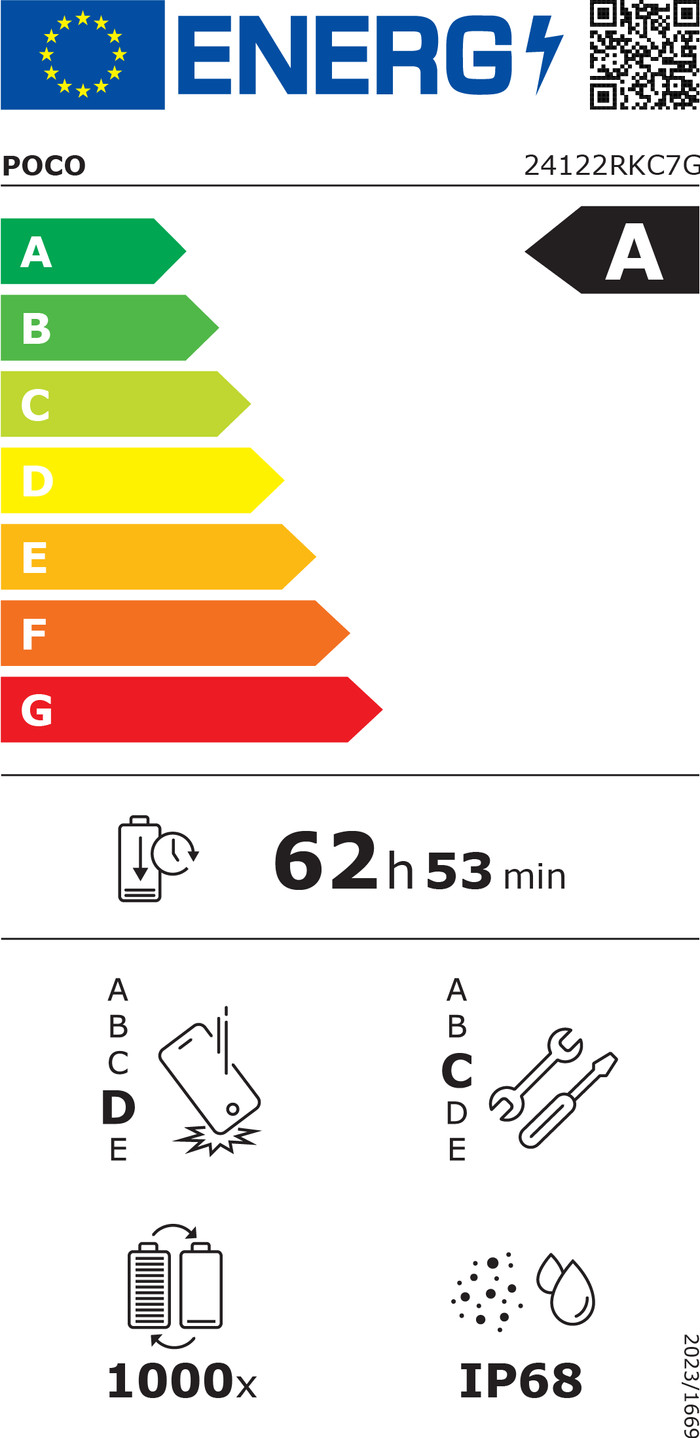 POCO F7 Ultra 256 Go Noir 5G classe énergétique