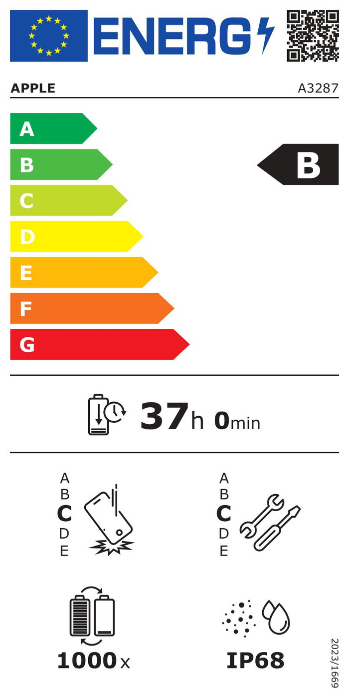 Apple iPhone 16 128GB Wit energielabel