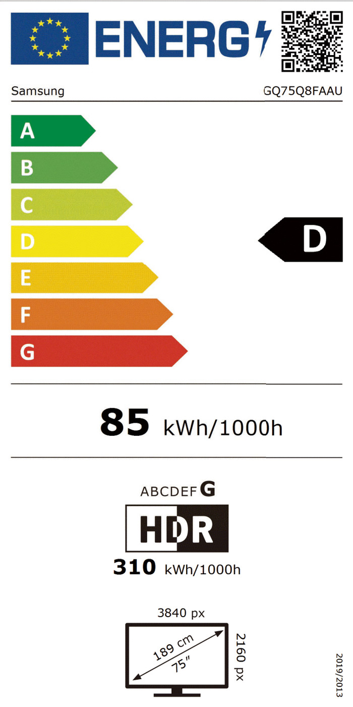 Samsung 75" QLED Q8F 4K (2025) energielabel