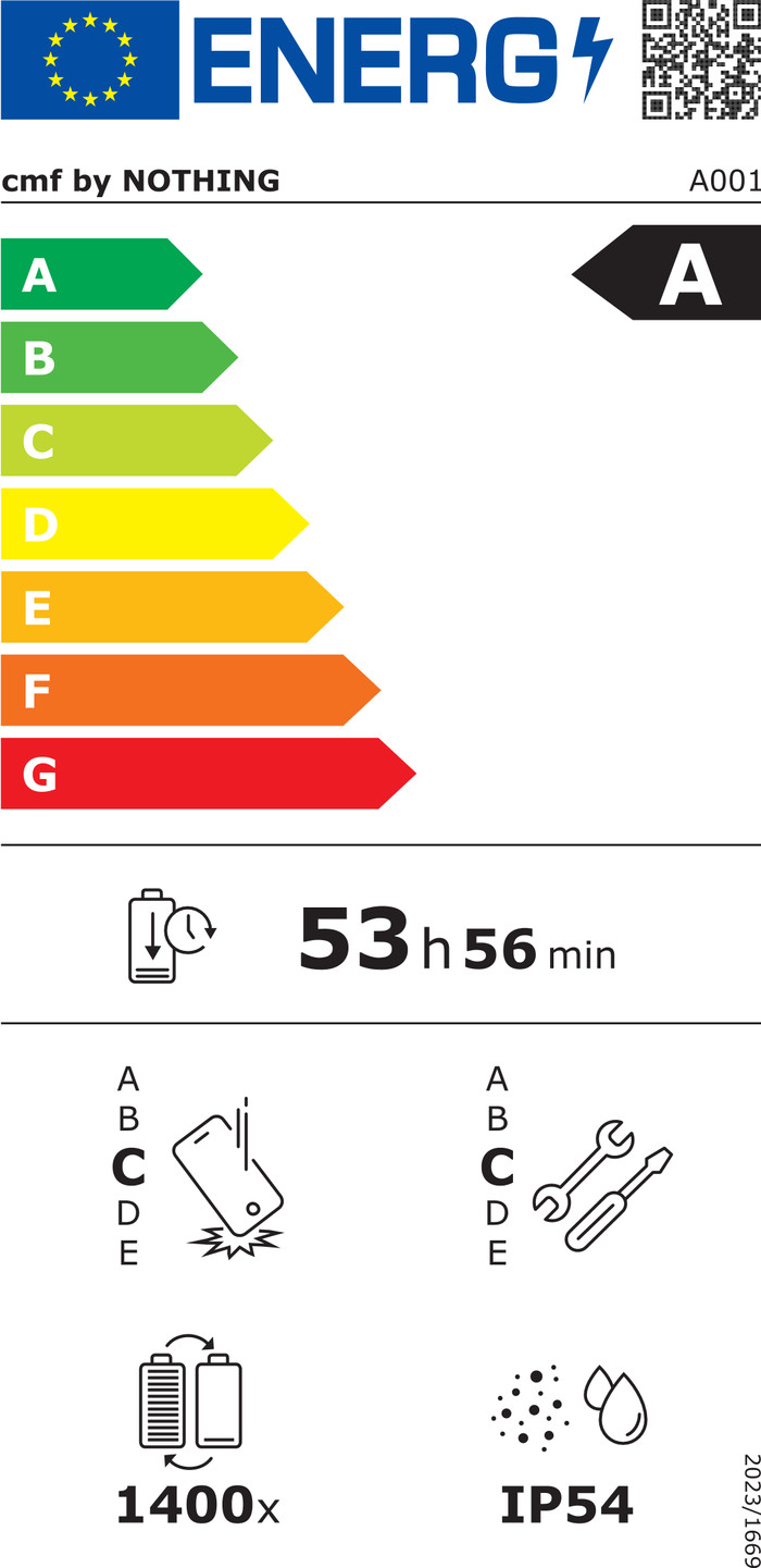 Nothing CMF Phone 2 Pro 128GB Zwart 5G energielabel