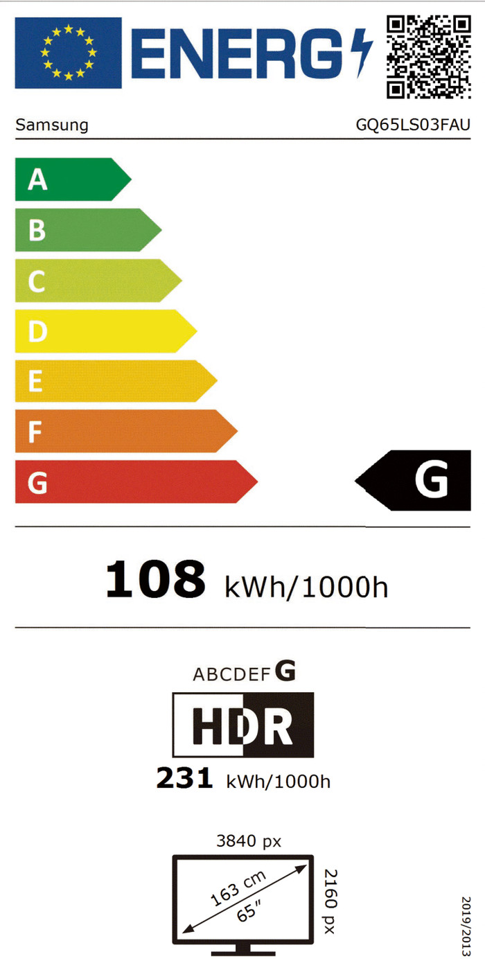 Samsung 65" The Frame LS03F 4K (2025) energielabel