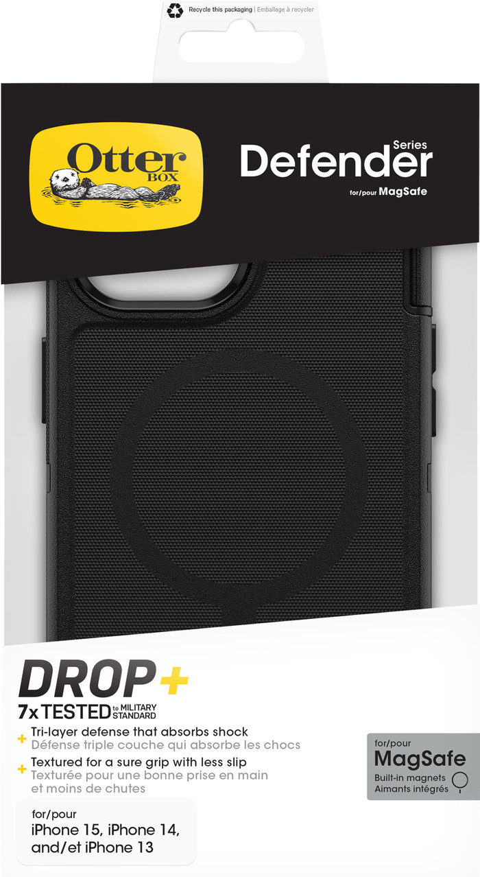 Otterbox Defender Apple iPhone 13, 14 en 15 Back Cover met Magneet Zwart verpakking