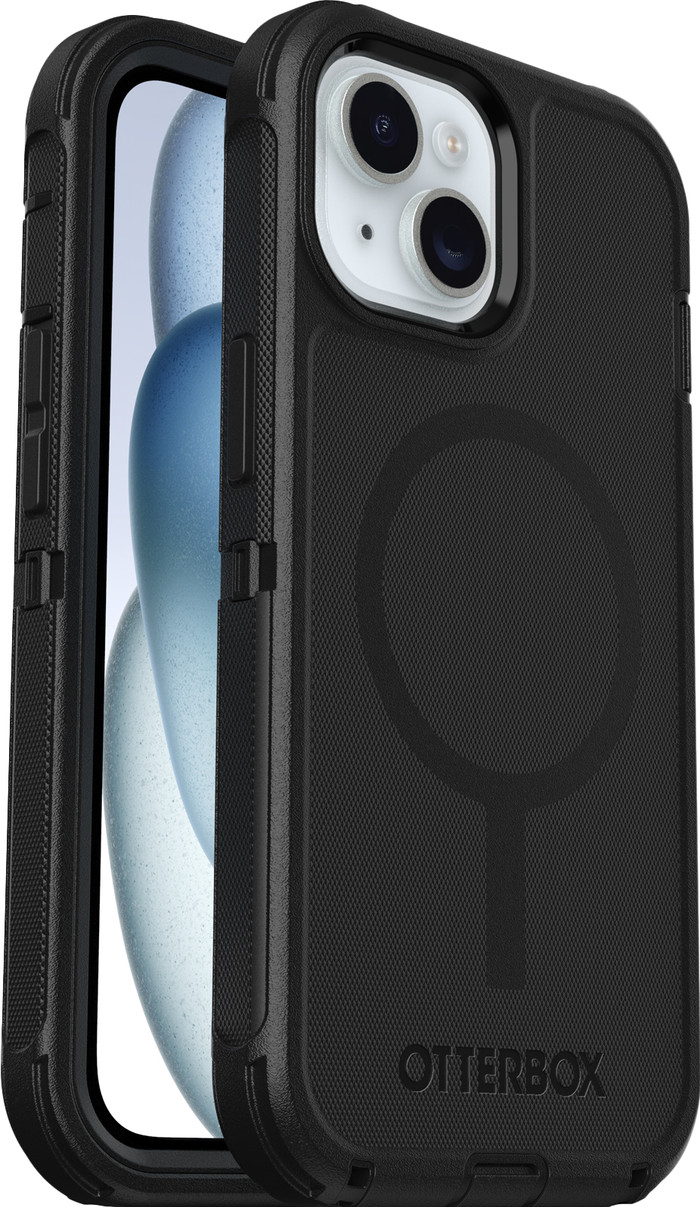 Otterbox Defender Apple iPhone 13, 14 en 15 Back Cover met Magneet Zwart rechterkant