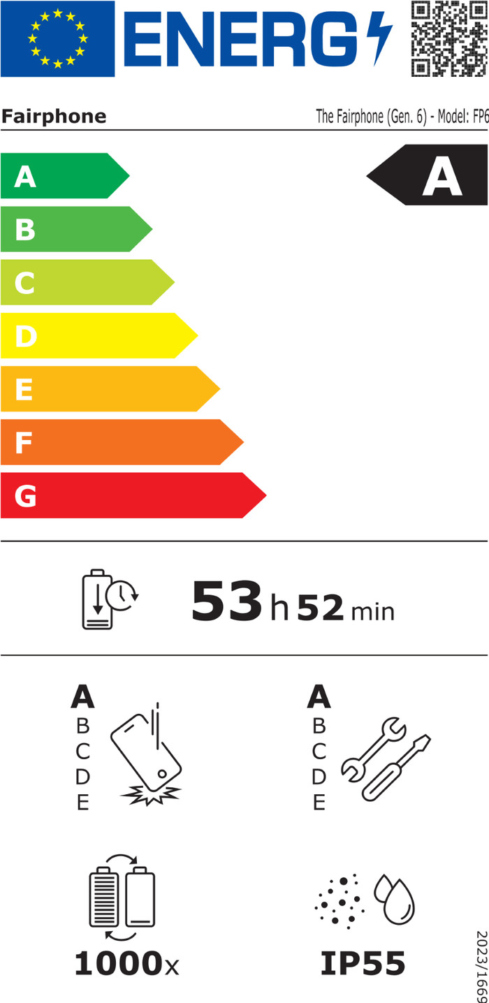 Fairphone 6 256GB Groen 5G + Fairphone 6 Protective Back Cover Groen energielabel