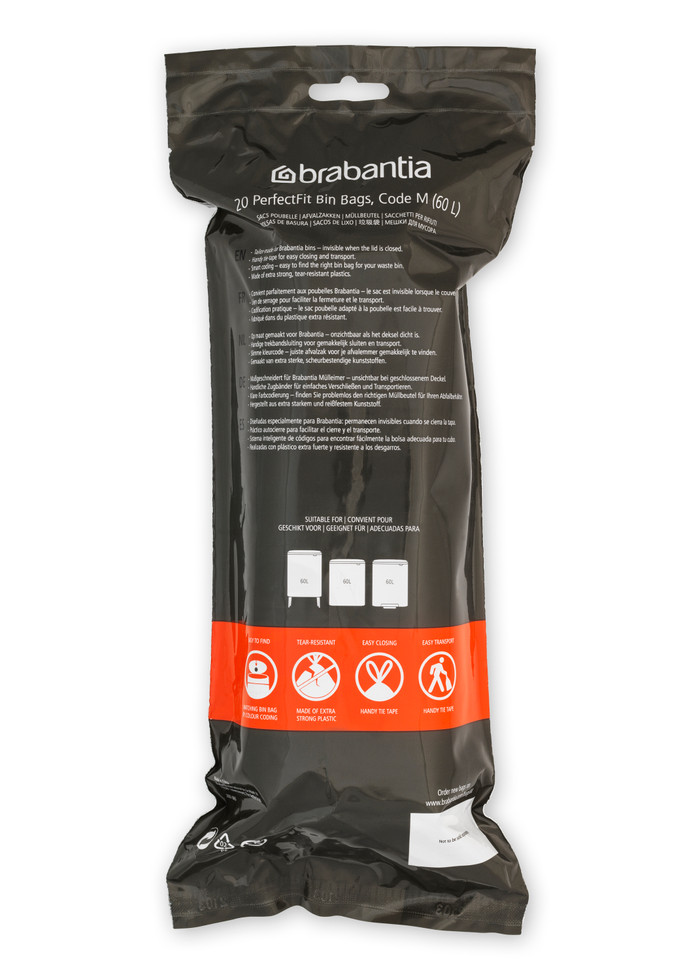 Brabantia Bo Touch Bin 60 Liter Mineral Concrete Grey + Vuilniszakken (120 stuks) achterkant