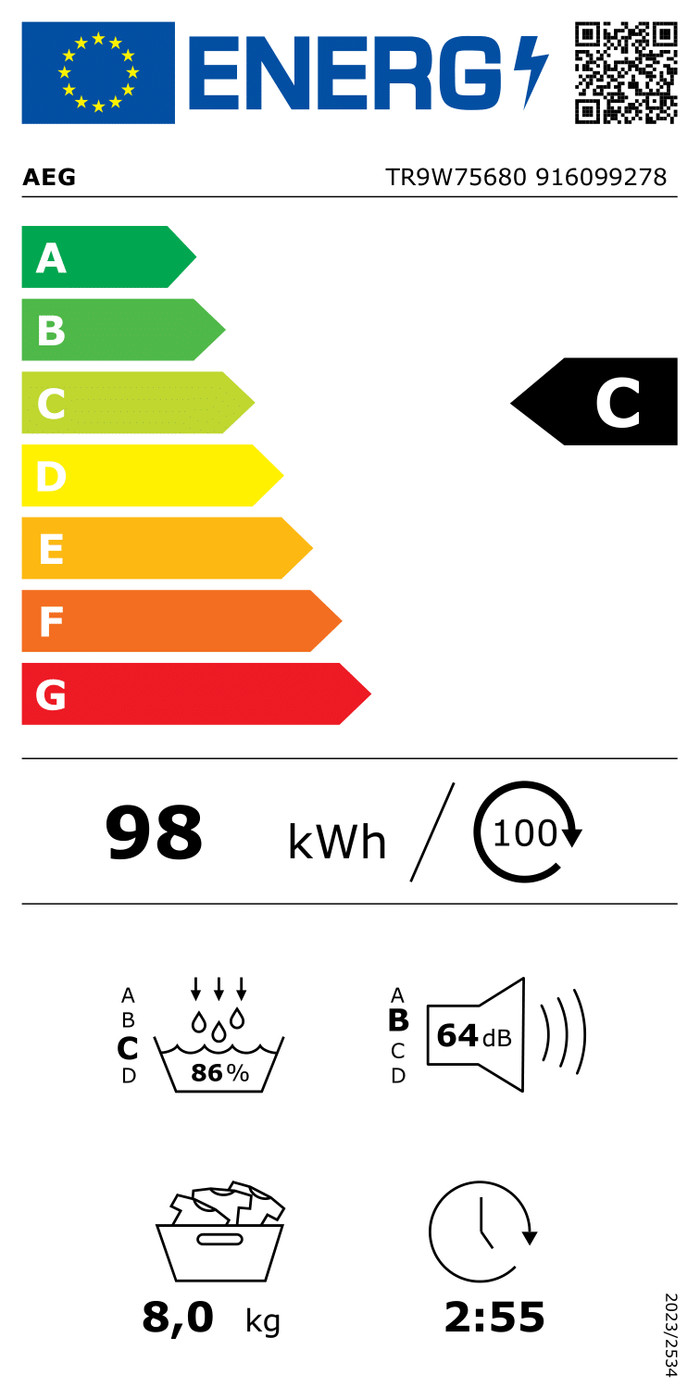 AEG TR9W80690 energielabel