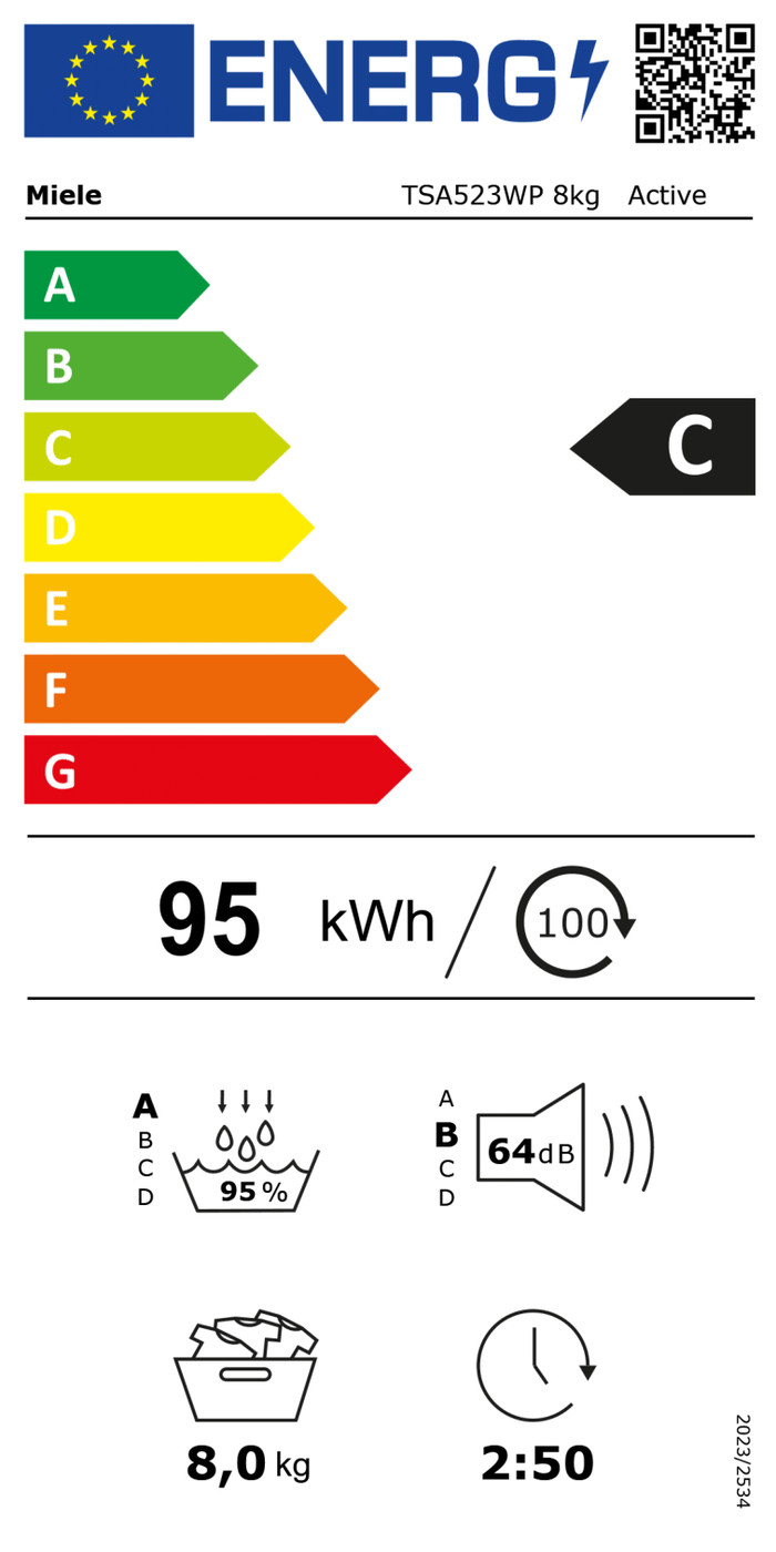 Miele TSA 523 WP EcoSpeed energielabel