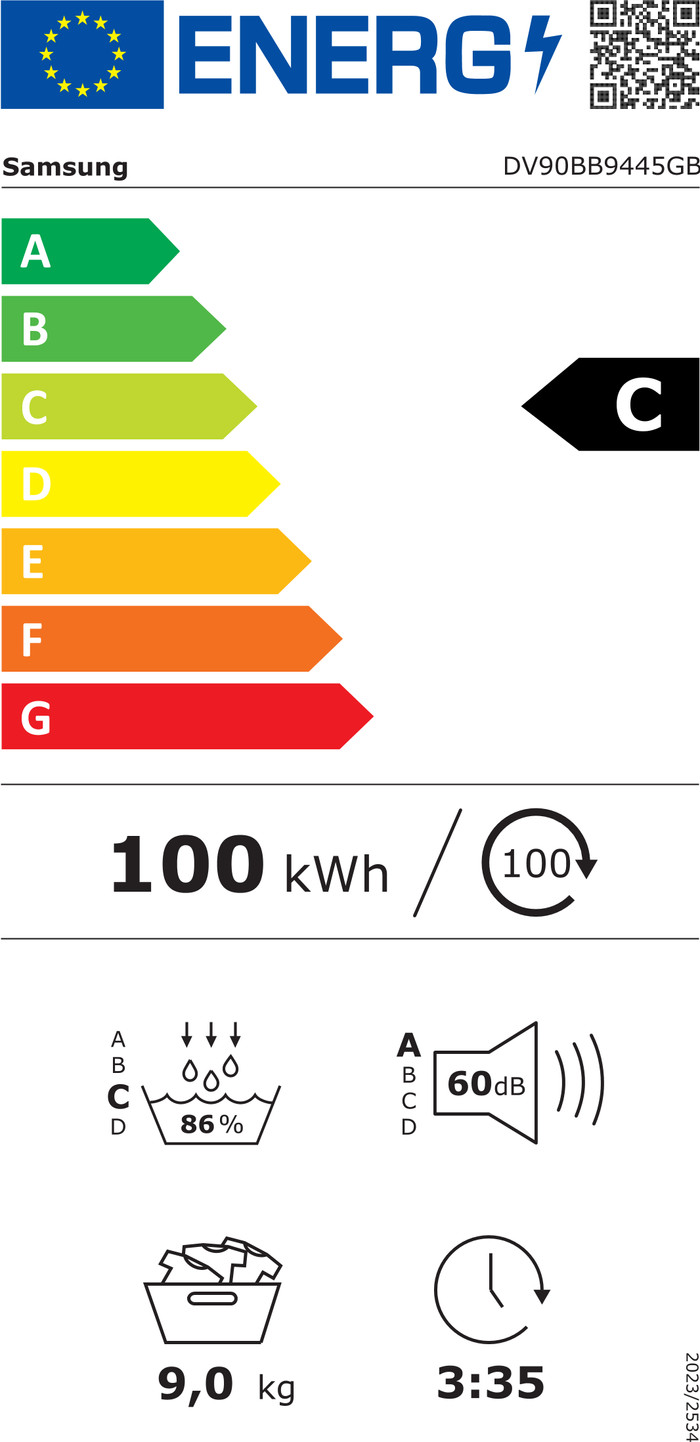 Samsung DV90BB7445GBS2 Bespoke energy label