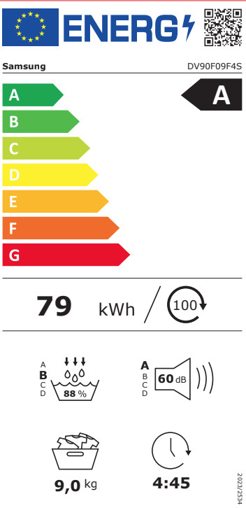 Samsung DV90F09F4SU3 Bespoke AI Home energielabel