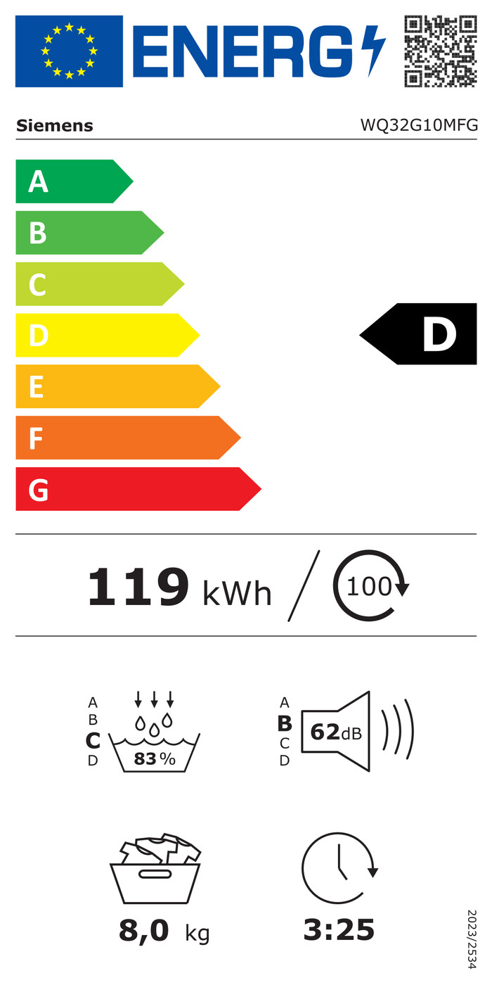 Siemens WG44G2ZMFG + Siemens WQ32G10MFG energielabel
