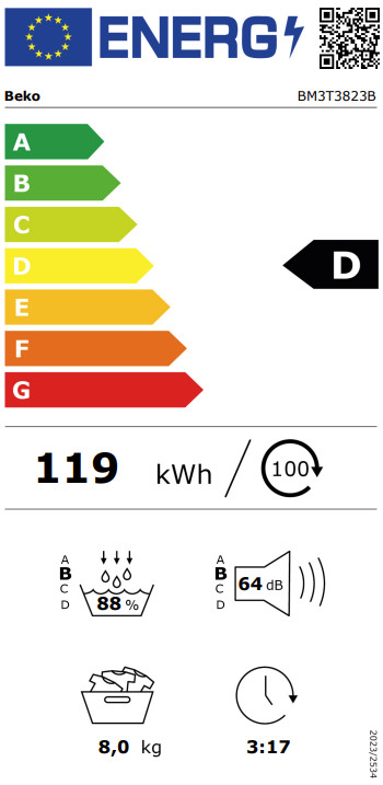 Beko BM3WFT3841B + Beko BM3T3823B energielabel
