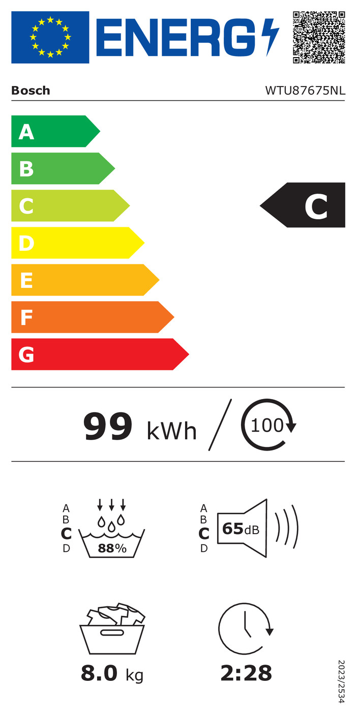 Bosch WAN282E4FG + Bosch WTU87675NL energy label